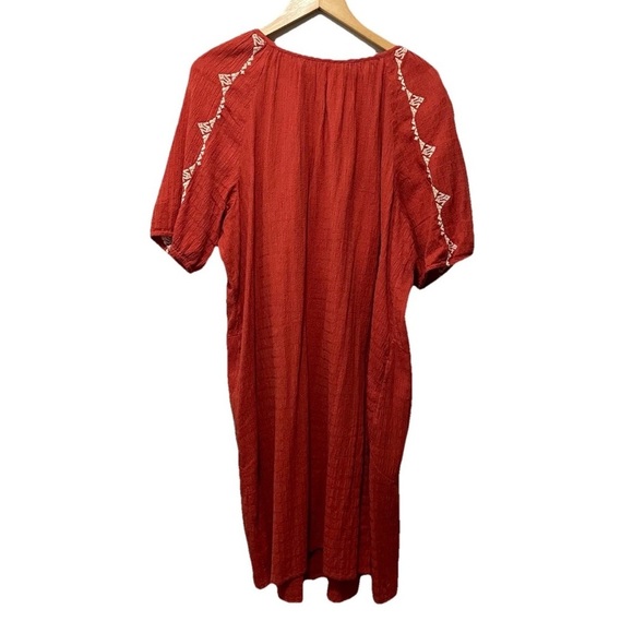 J. Jill Embroidered Boho Midi Dress Women’s L Coral Orange Flowy Resort - Picture 4 of 7